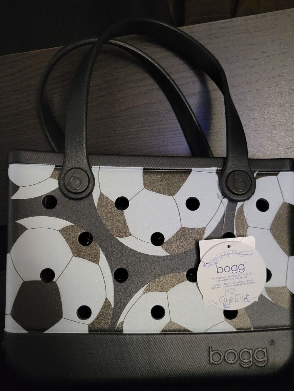 Bogg Bitty Bag. Small Soccer Print Tote in Black & White